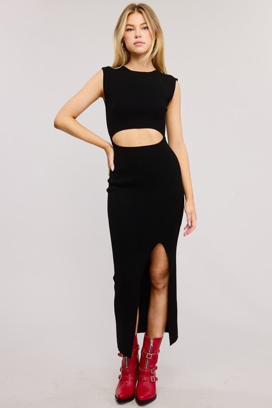 Black Cutout Slit Midi Dress - STYLED BY ALX COUTUREDresses