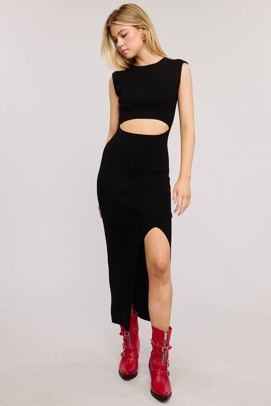 Black Cutout Slit Midi Dress - STYLED BY ALX COUTUREDresses