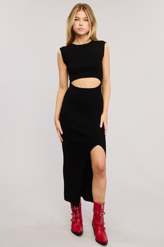 Black Cutout Slit Midi Dress - STYLED BY ALX COUTUREDresses