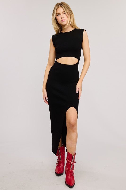 Black Cutout Slit Midi Dress - STYLED BY ALX COUTUREDresses