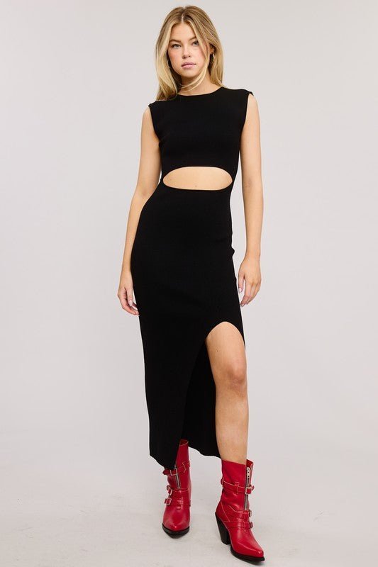 Black Cutout Slit Midi Dress - STYLED BY ALX COUTUREDresses