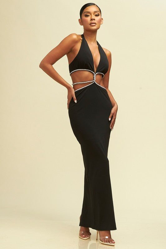 Black Diamante Cutout Maxi Dress - STYLED BY ALX COUTUREDRESSES