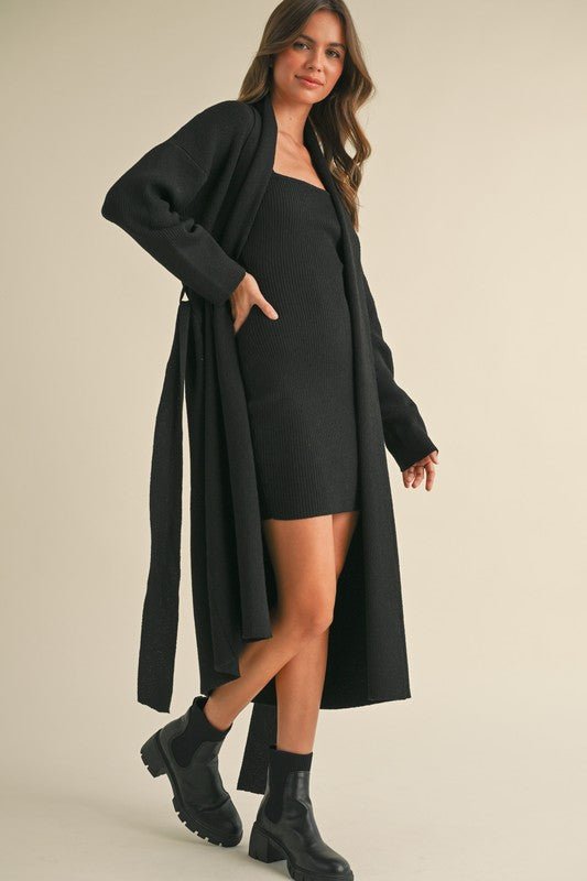 Black Dress Cardigan 2 Piece Set - STYLED BY ALX COUTUREOutfit Sets