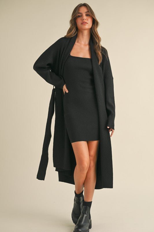 Black Dress Cardigan 2 Piece Set - STYLED BY ALX COUTUREOutfit Sets