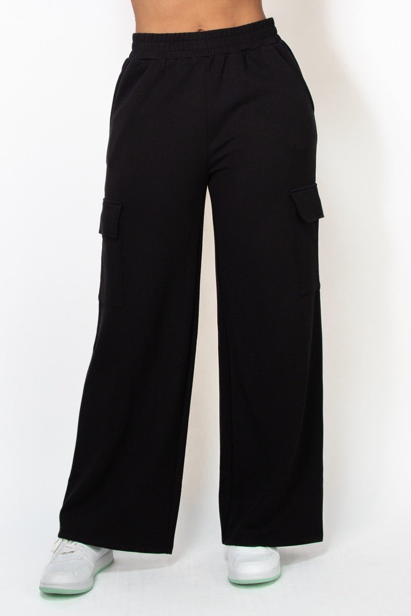 Black Elastic Straight - Leg Cargo Pants - STYLED BY ALX COUTUREPANTS