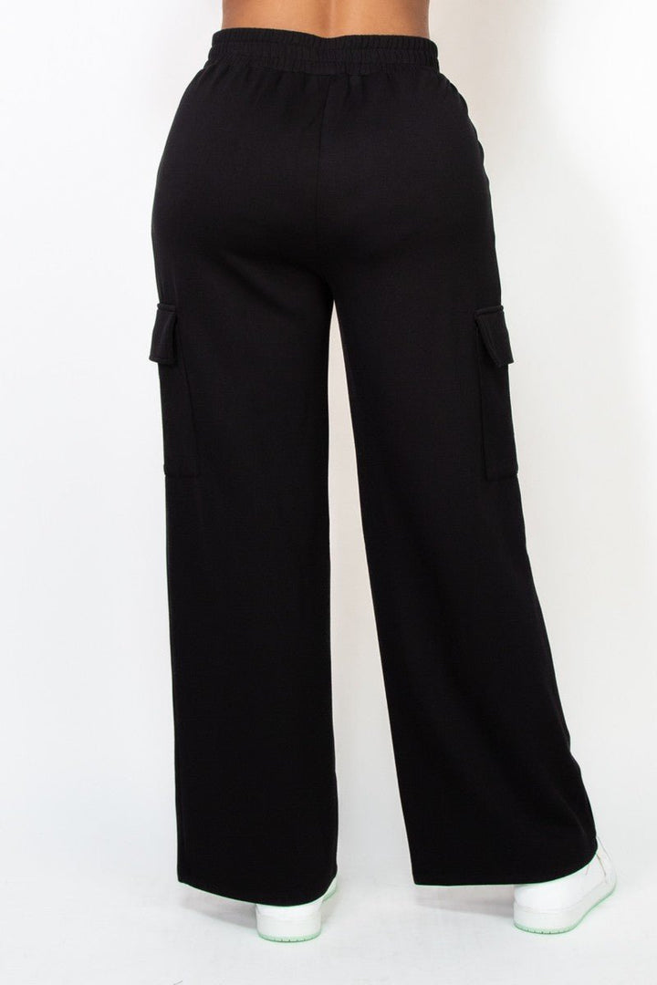 Black Elastic Straight - Leg Cargo Pants - STYLED BY ALX COUTUREPANTS