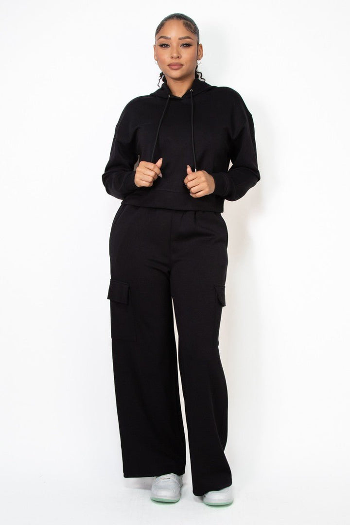 Black Elastic Straight - Leg Cargo Pants - STYLED BY ALX COUTUREPANTS