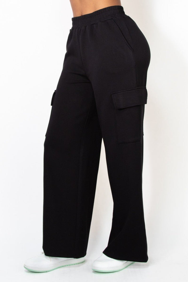 Black Elastic Straight - Leg Cargo Pants - STYLED BY ALX COUTUREPANTS