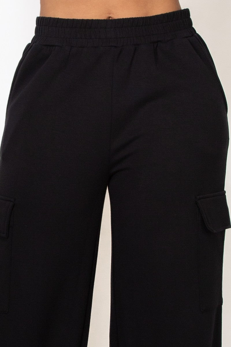 Black Elastic Straight - Leg Cargo Pants - STYLED BY ALX COUTUREPANTS