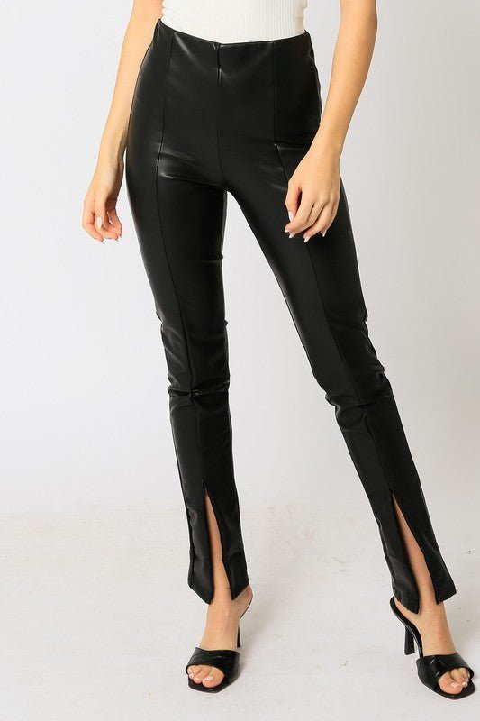 Black Faux Leather Slit Leggings - STYLED BY ALX COUTUREPANTS