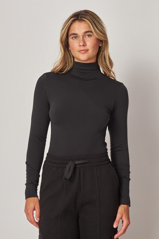 Black Fleece Lined Seamless Mock Neck Long Sleeve Top - STYLED BY ALX COUTUREShirts & Tops