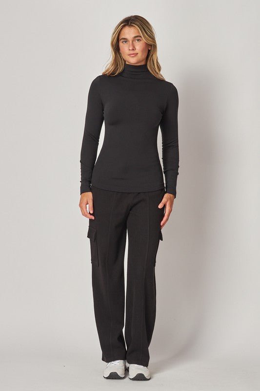 Black Fleece Lined Seamless Mock Neck Long Sleeve Top - STYLED BY ALX COUTUREShirts & Tops