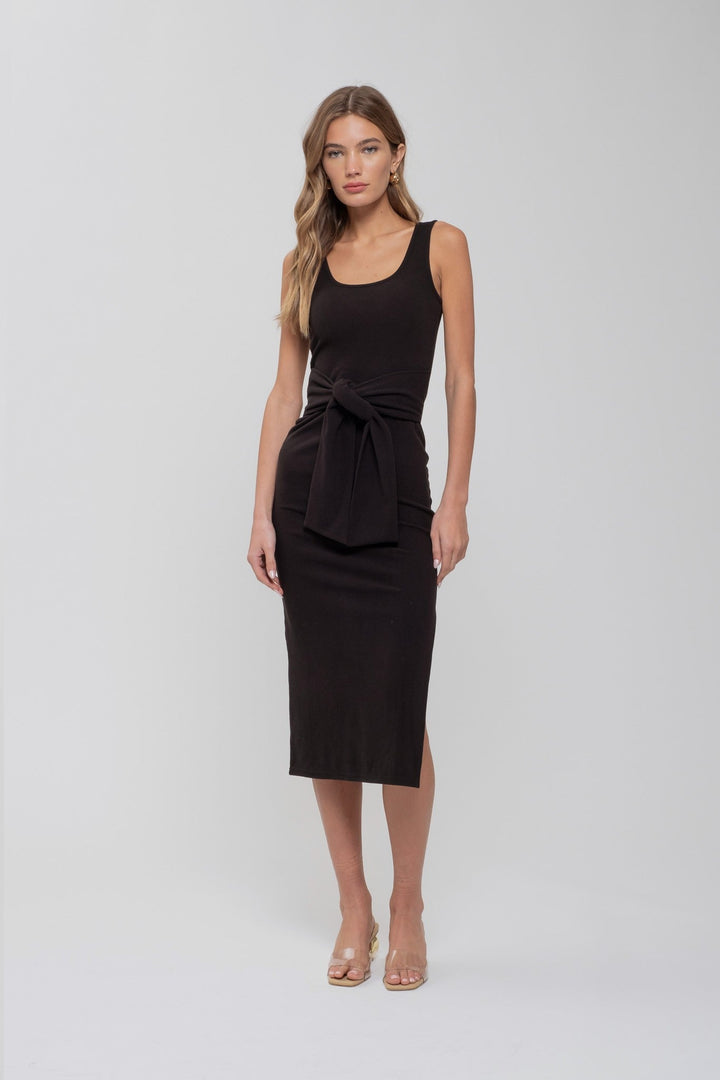 Black Front Tie Sweater Knit Tank Midi Dress - STYLED BY ALX COUTUREDRESSES