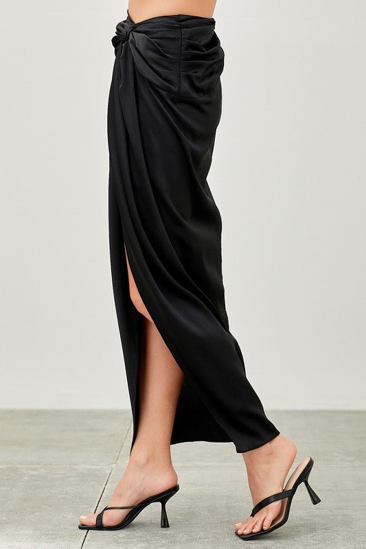 Black Front Twist Wrap Skirt - STYLED BY ALX COUTURESkirts