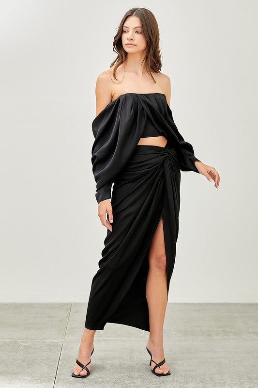 Black Front Twist Wrap Skirt - STYLED BY ALX COUTURESkirts