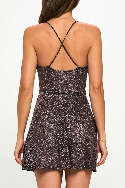 Black Glitter Crossback Mini Skater Dress - STYLED BY ALX COUTUREDresses