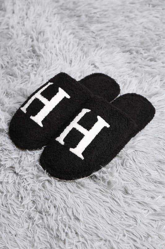 Black H Print Soft Home Indoor Floor Slippers *PRE* - STYLED BY ALX COUTURESLIPPERS