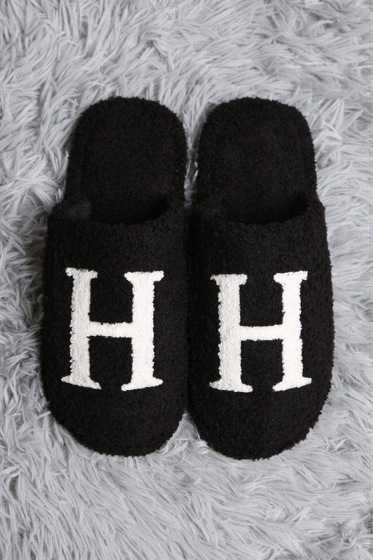 Black H Print Soft Home Indoor Floor Slippers *PRE* - STYLED BY ALX COUTURESLIPPERS