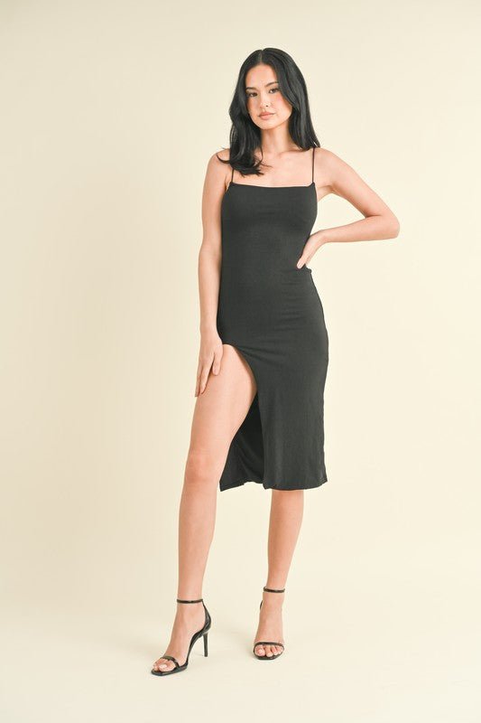 Black High Slit Midi Dress - STYLED BY ALX COUTUREDRESS