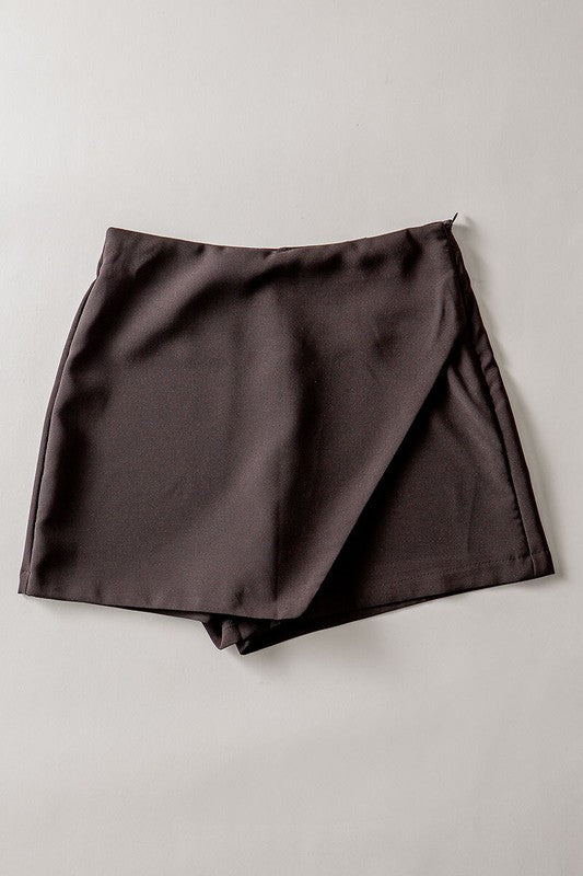 Black High Waist Asymmetrical Skort - STYLED BY ALX COUTURESKORTS