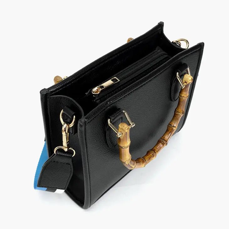 Black Kate Wooden Handle Western Strap Satchel - STYLED BY ALX COUTUREhandbags