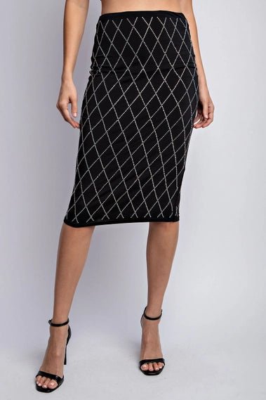 Black Knit Midi Skirt with Rhinestone - STYLED BY ALX COUTURESKIRTS