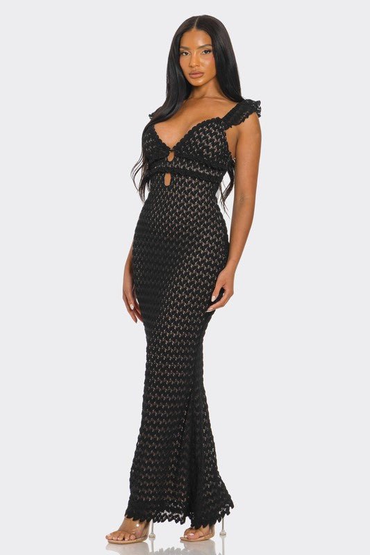 Black Lace Ruffle Sleeve Maxi Dress - STYLED BY ALX COUTUREDresses