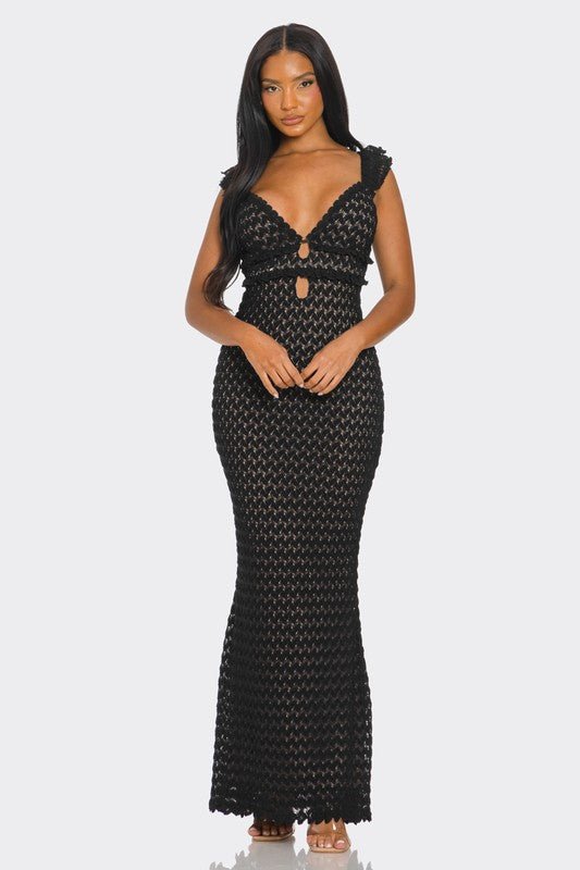 Black Lace Ruffle Sleeve Maxi Dress - STYLED BY ALX COUTUREDresses