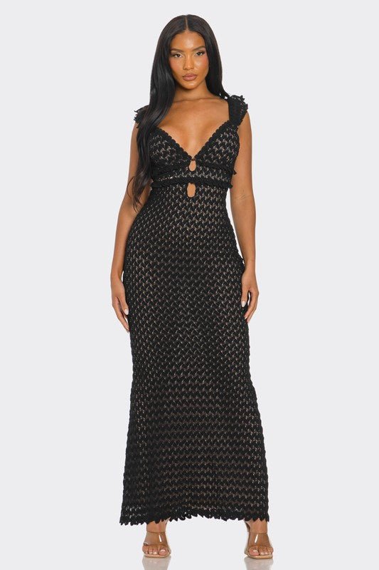 Black Lace Ruffle Sleeve Maxi Dress - STYLED BY ALX COUTUREDresses