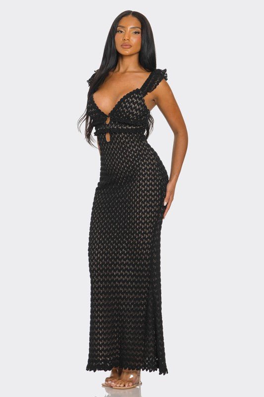 Black Lace Ruffle Sleeve Maxi Dress - STYLED BY ALX COUTUREDresses