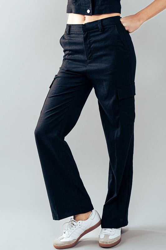 Black Linen Cargo Pants - STYLED BY ALX COUTUREPANTS