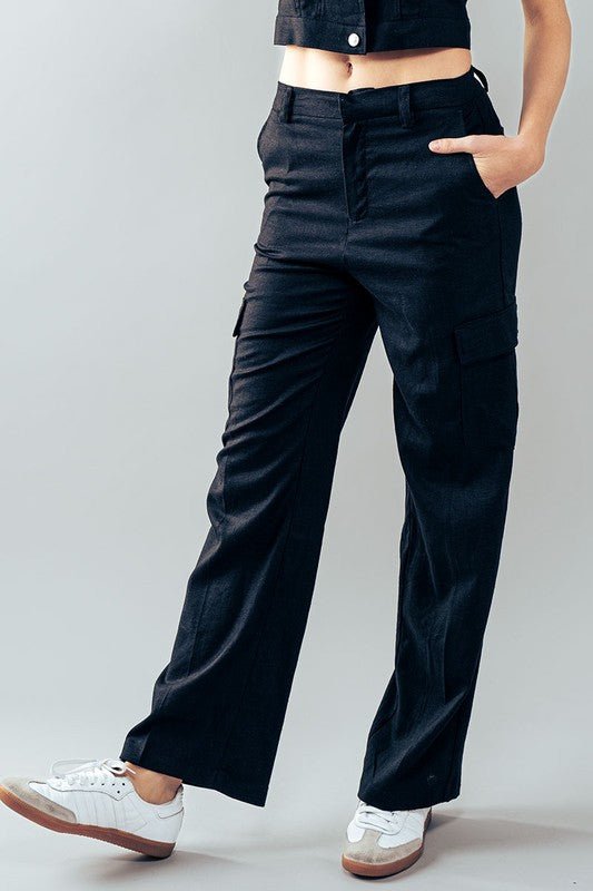 Black Linen Cargo Pants - STYLED BY ALX COUTUREPANTS