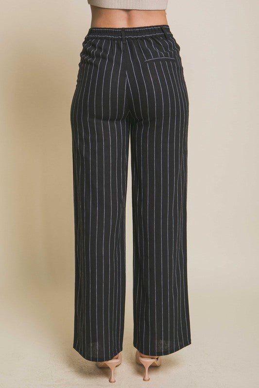 Black Linen Stripe Flannel Pants - STYLED BY ALX COUTUREPANTS