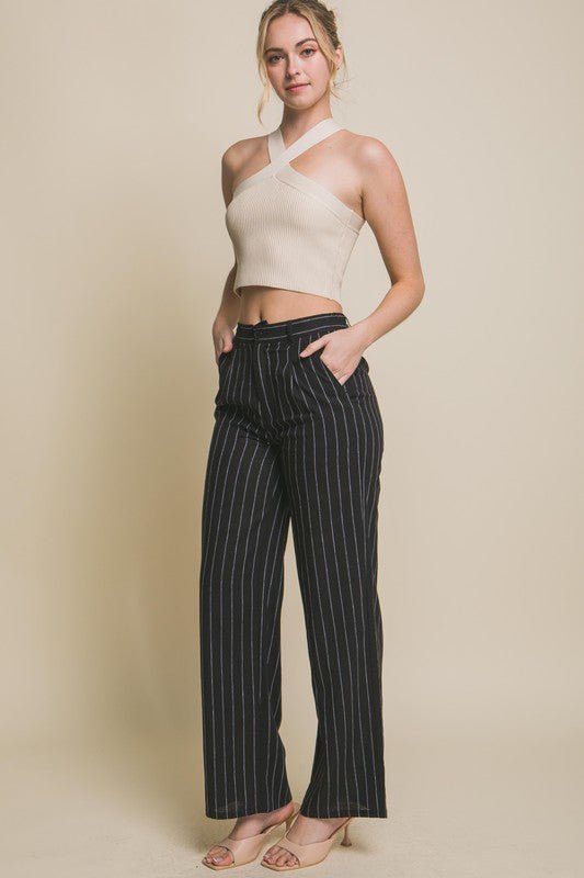 Black Linen Stripe Flannel Pants - STYLED BY ALX COUTUREPANTS