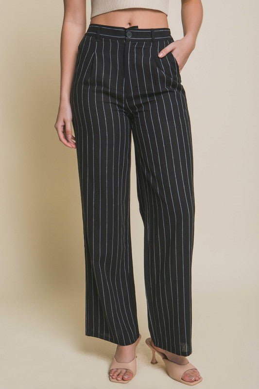 Black Linen Stripe Flannel Pants - STYLED BY ALX COUTUREPANTS