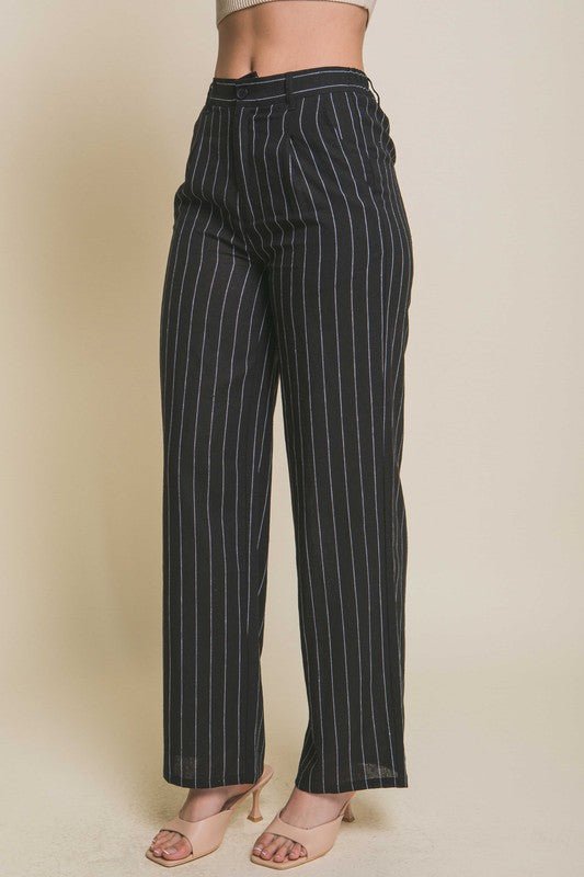 Black Linen Stripe Flannel Pants - STYLED BY ALX COUTUREPANTS