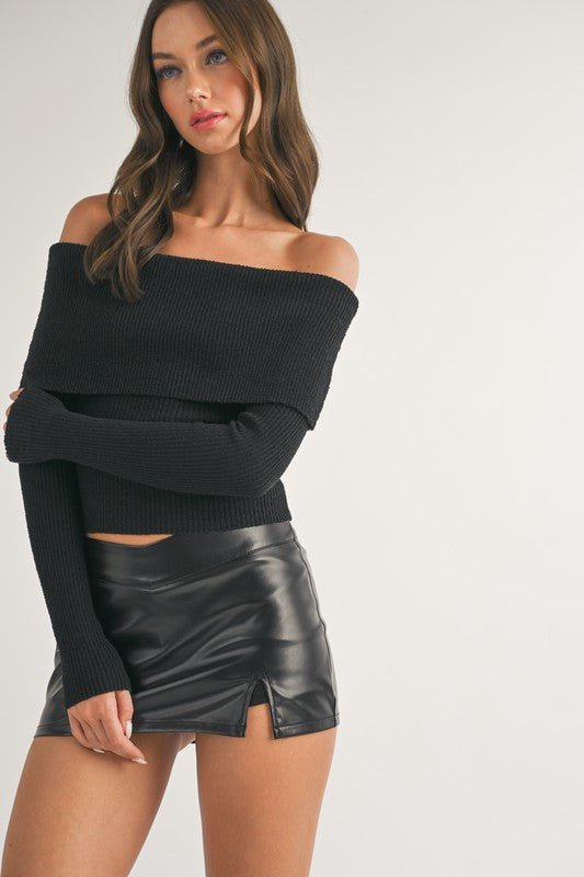 Black Long Sleeve Off Shoulder Top - STYLED BY ALX COUTURETOPS