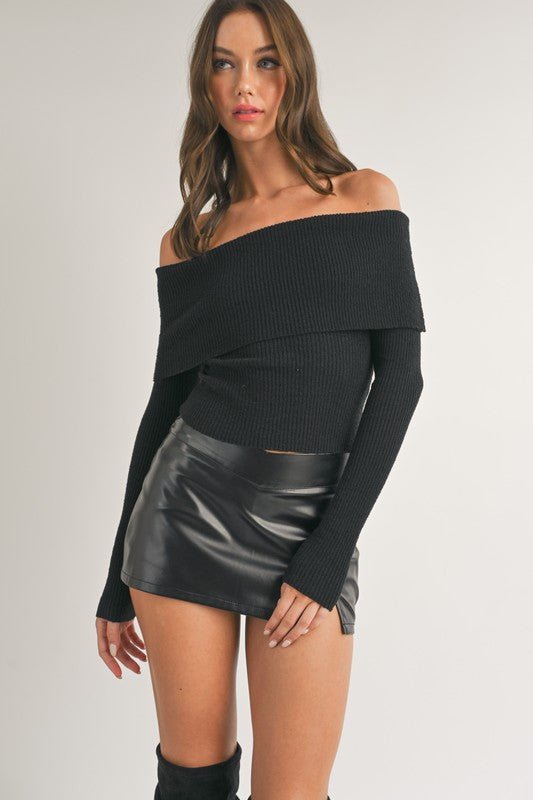 Black Long Sleeve Off Shoulder Top - STYLED BY ALX COUTURETOPS