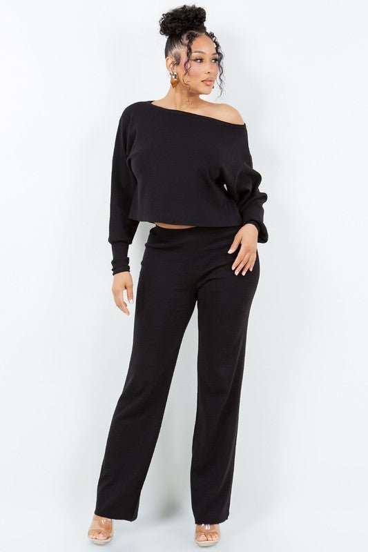 Black Long Sleeve One Shoulder Top Pants Set - STYLED BY ALX COUTUREOutfit Sets