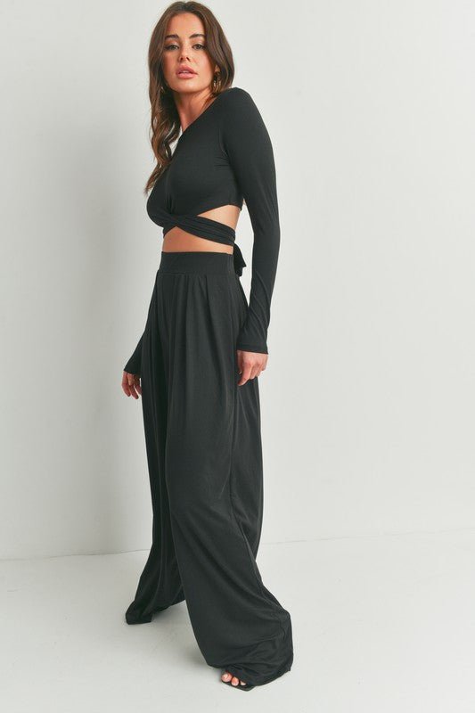 Black Long Sleeve Top and Palazzo Pants Set - STYLED BY ALX COUTUREOutfit Sets