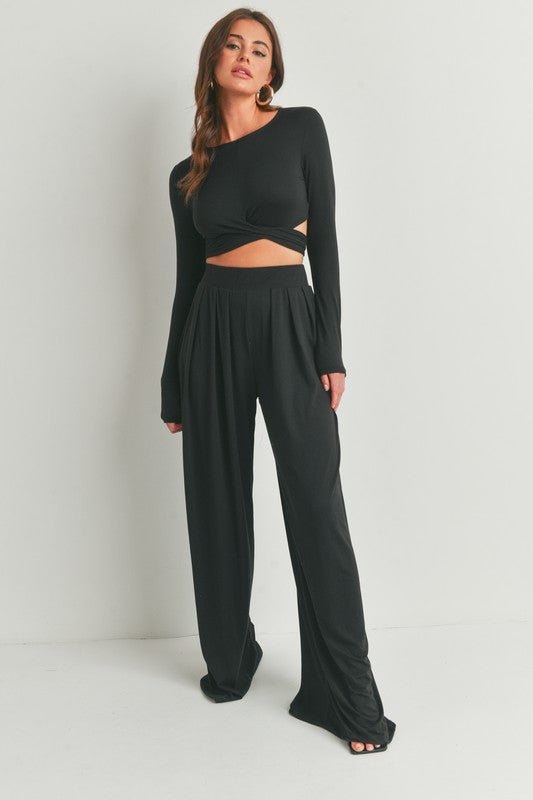 Black Long Sleeve Top and Palazzo Pants Set - STYLED BY ALX COUTUREOutfit Sets