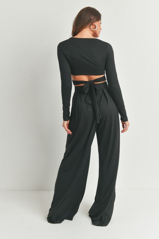 Black Long Sleeve Top and Palazzo Pants Set - STYLED BY ALX COUTUREOutfit Sets