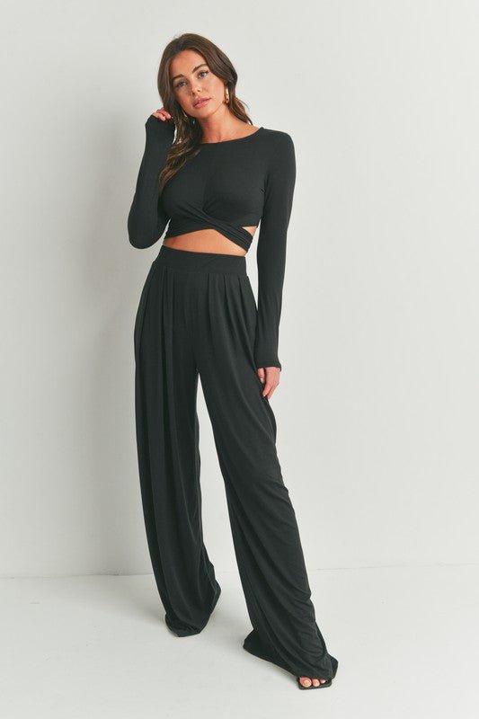 Black Long Sleeve Top and Palazzo Pants Set - STYLED BY ALX COUTUREOutfit Sets
