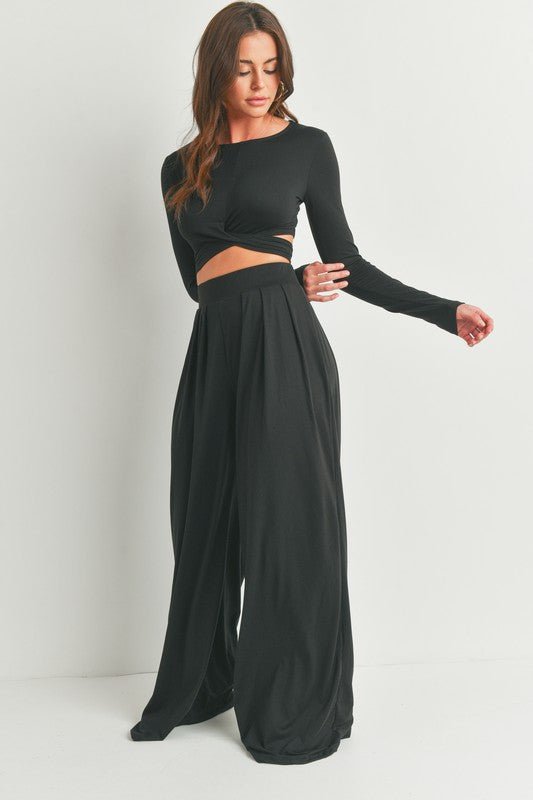 Black Long Sleeve Top and Palazzo Pants Set - STYLED BY ALX COUTUREOutfit Sets