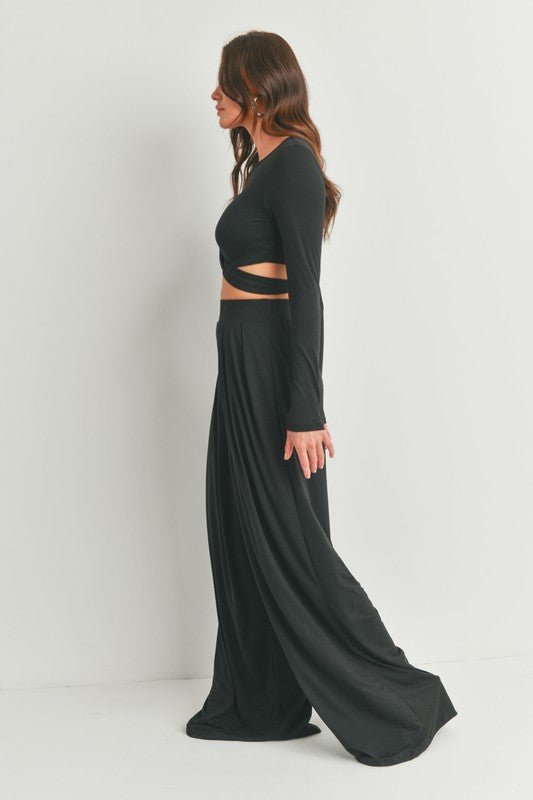 Black Long Sleeve Top and Palazzo Pants Set - STYLED BY ALX COUTUREOutfit Sets