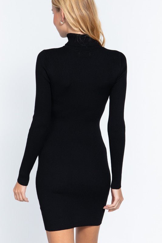 Black Long Sleeve Turtle Neck Sweater Mini Dress - STYLED BY ALX COUTUREDRESS