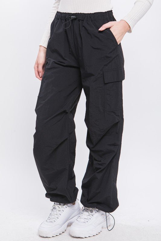 Black Loose Fit Parachute Cargo Pants - STYLED BY ALX COUTUREPANTS