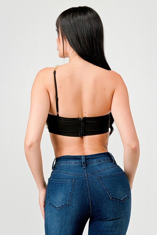Black Luxe Pearl Trim Sweetheart Bralette Cropped Top - STYLED BY ALX COUTUREShirts & Tops