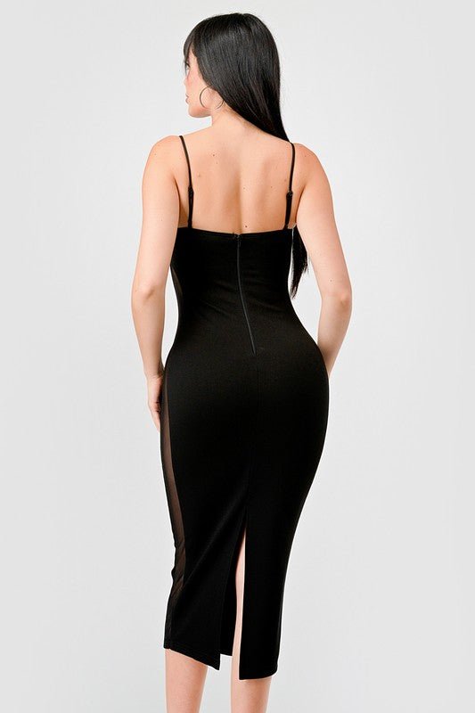 Black Luxe Sweethear See - Thru Contrast Midi Dress - STYLED BY ALX COUTUREDRESS