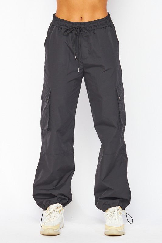 Black Parachute Cargo Pocket Pants - STYLED BY ALX COUTUREPANTS